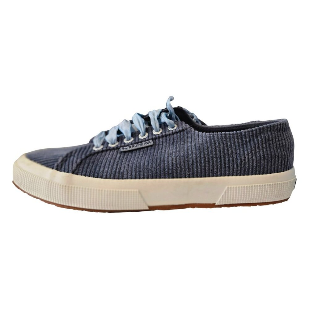 Superga Size 9.5 Sneakers Corduroy Blue Wide Stripe